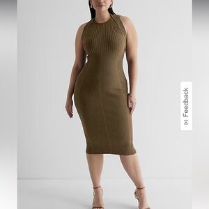 Express. Body Contour Ribbed Crew Neck Open Back Midi Sweater Dress